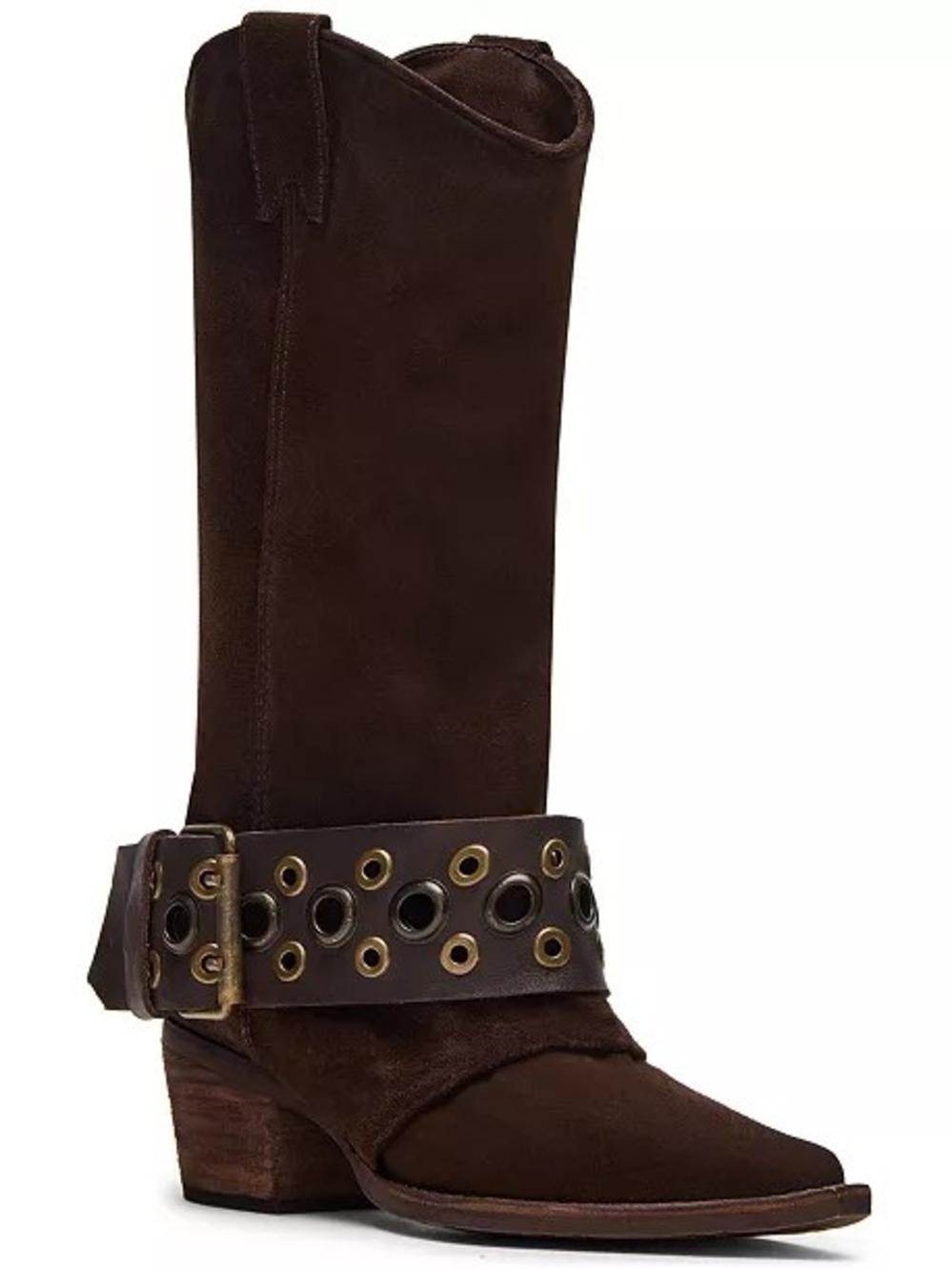 Suede Cowgirl Boots Women Pointed Toe Chunky Heel Mid Calf Western 8/9/10 M